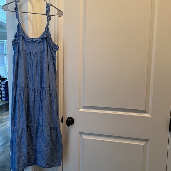 J Crew chambray blue tiered linen dress size L. - Picture 6 of 6